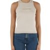 Donna CALVIN KLEIN JEANS | Canotta A Costine In Cotone Stretch Con Ricamo Logo Beige