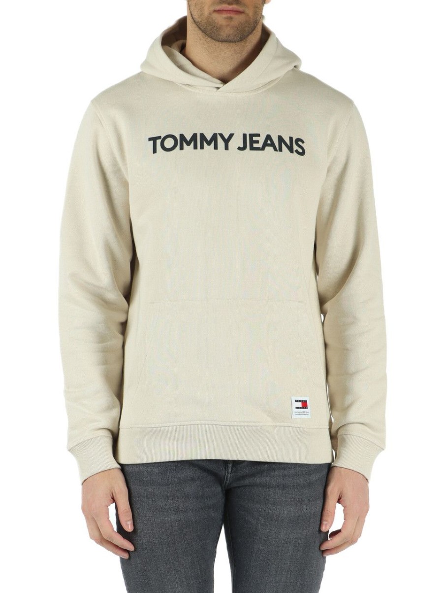 Uomo TOMMY JEANS | Felpa In Cotone Con Cappuccio E Scritta Logo Beige