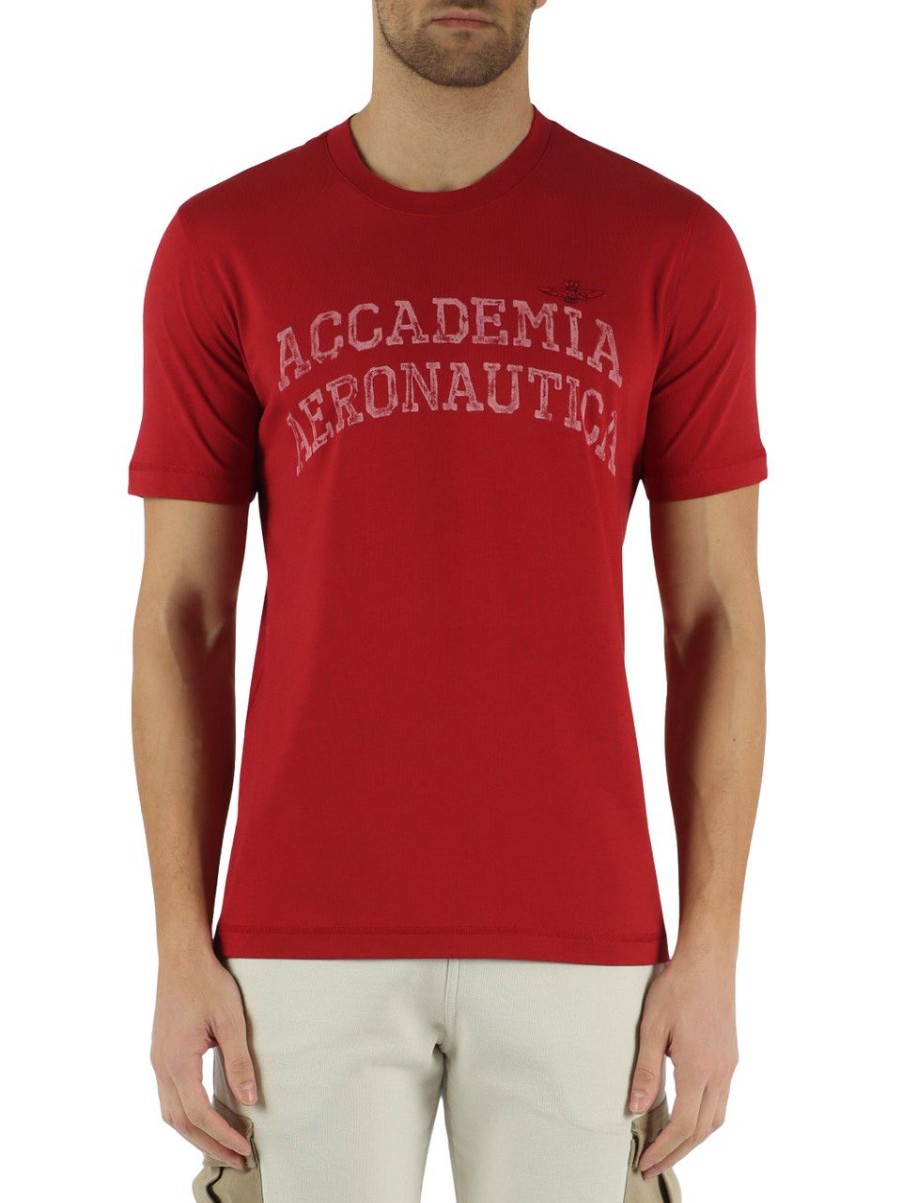 Uomo AERONAUTICA MILITARE | T-Shirt In Cotone Con Scritta Logo Frontale Rosso