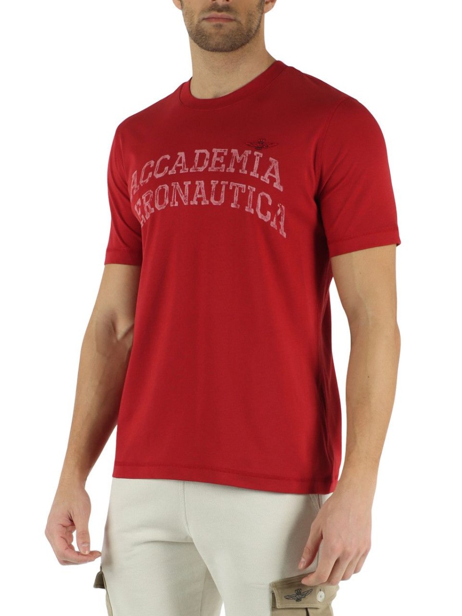 Uomo AERONAUTICA MILITARE | T-Shirt In Cotone Con Scritta Logo Frontale Rosso