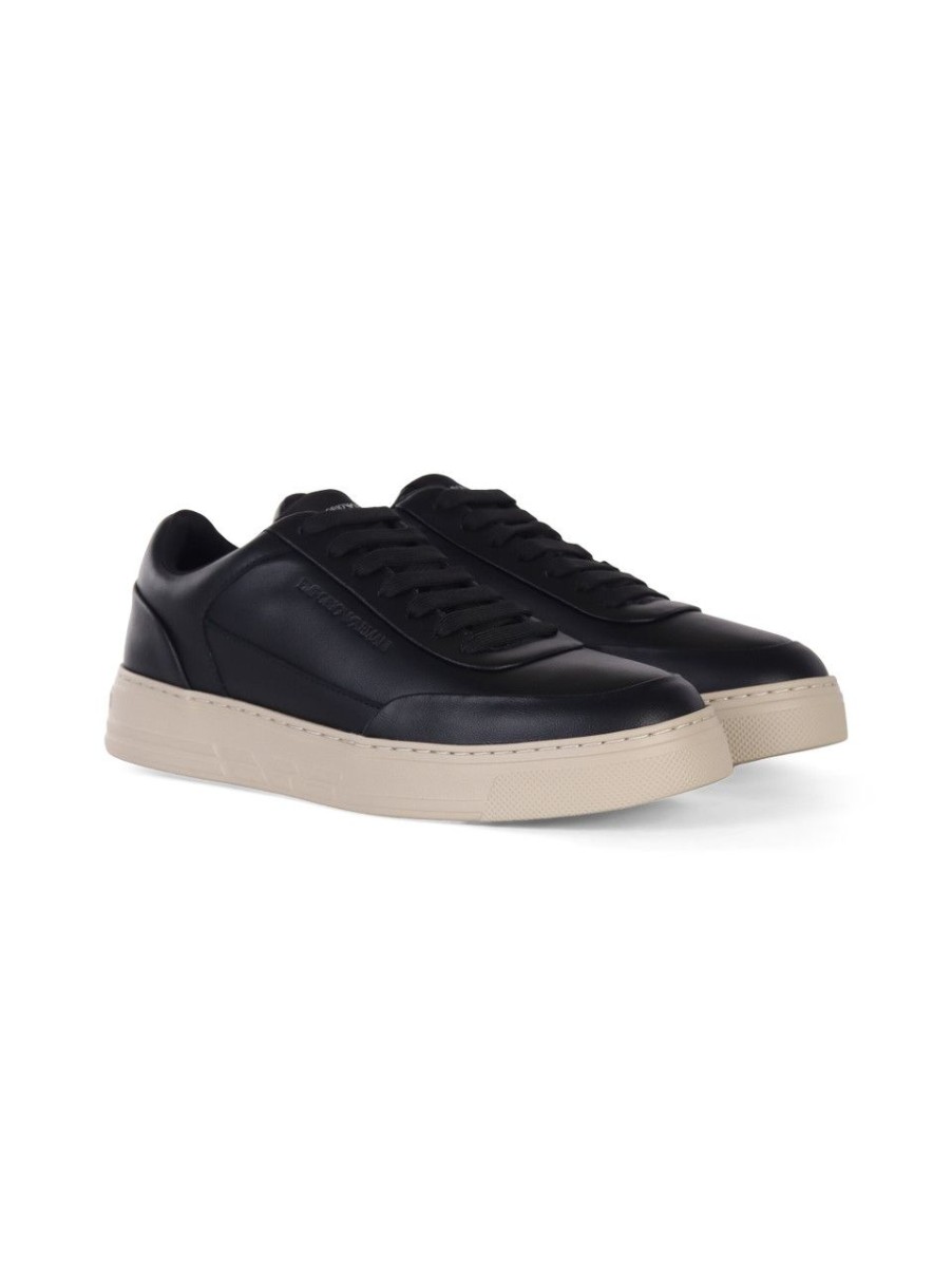 Uomo EMPORIO ARMANI | Sneakers In Pelle E Tessuto Con Scritta Logo Impressa Nero