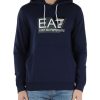 Uomo EA7 | Felpa In Cotone Con Cappuccio E Stampa Logo Blu Scuro