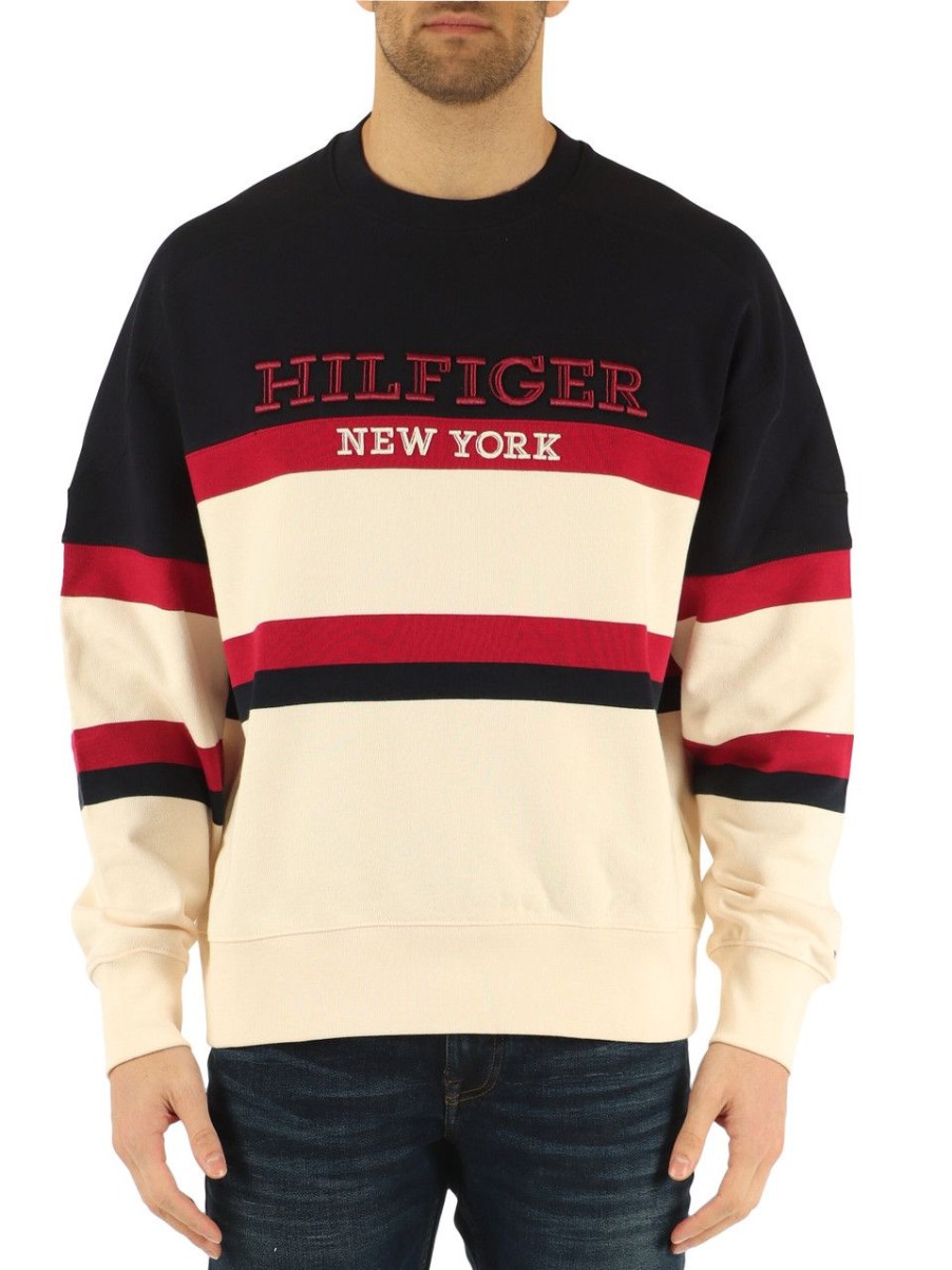 Uomo TOMMY HILFIGER | Felpa In Cotone Garzato Archive Fit Panna