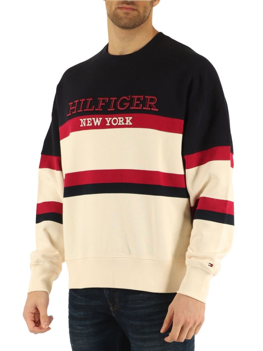 Uomo TOMMY HILFIGER | Felpa In Cotone Garzato Archive Fit Panna