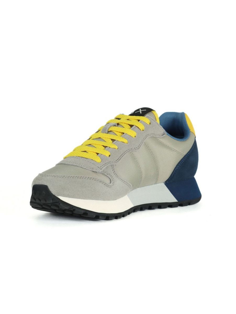 Uomo SUN68 | Sneakers In Pelle E Tessuto Jaki Solid Grigio Chiaro