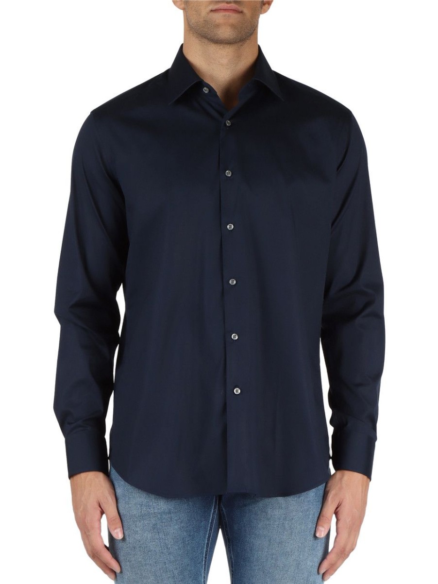 Uomo GHIRARDELLI | Camicia In Cotone Stretch Blu Scuro