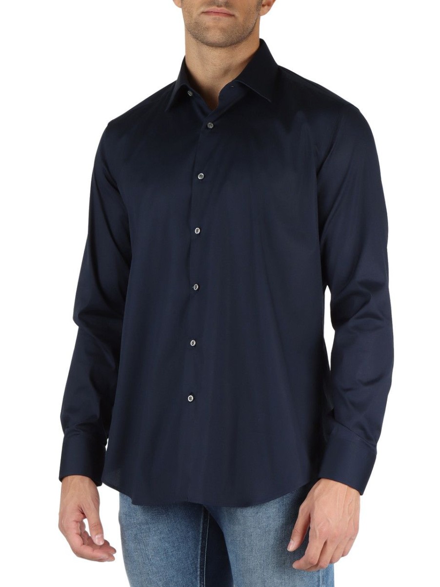 Uomo GHIRARDELLI | Camicia In Cotone Stretch Blu Scuro