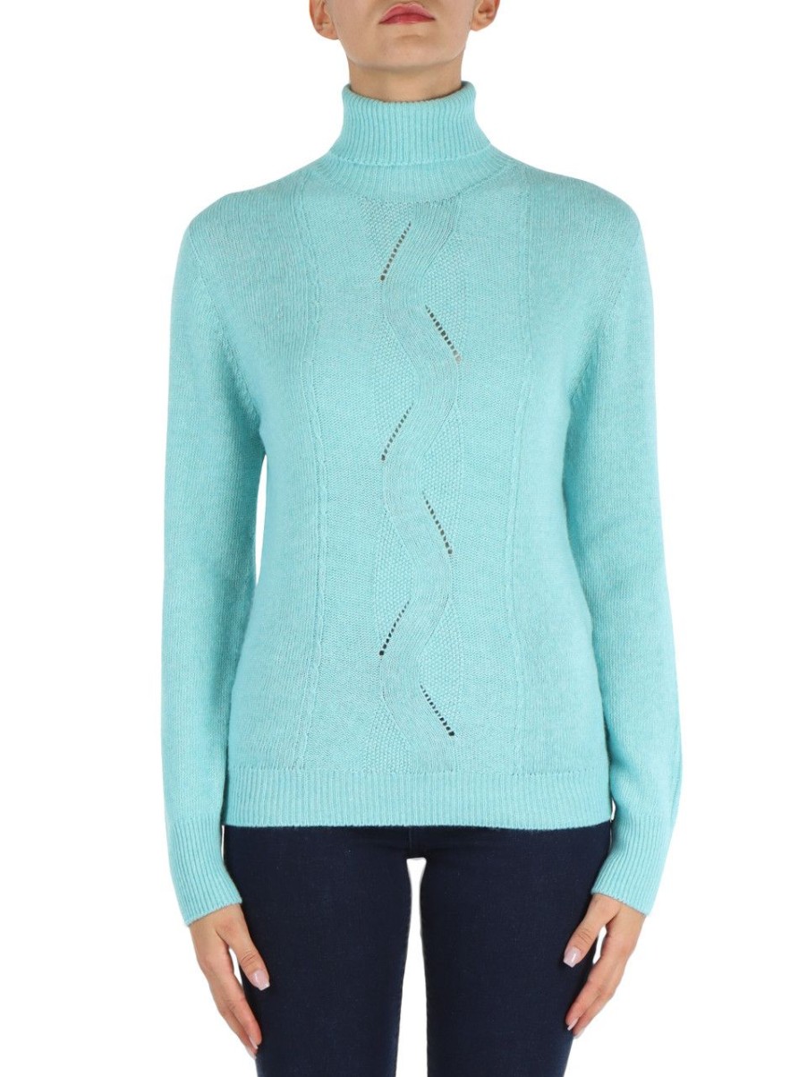 Donna MARKUP | Maglia Collo Alto In Misto Lana Merino - Viscosa E Cashmere Azzurro