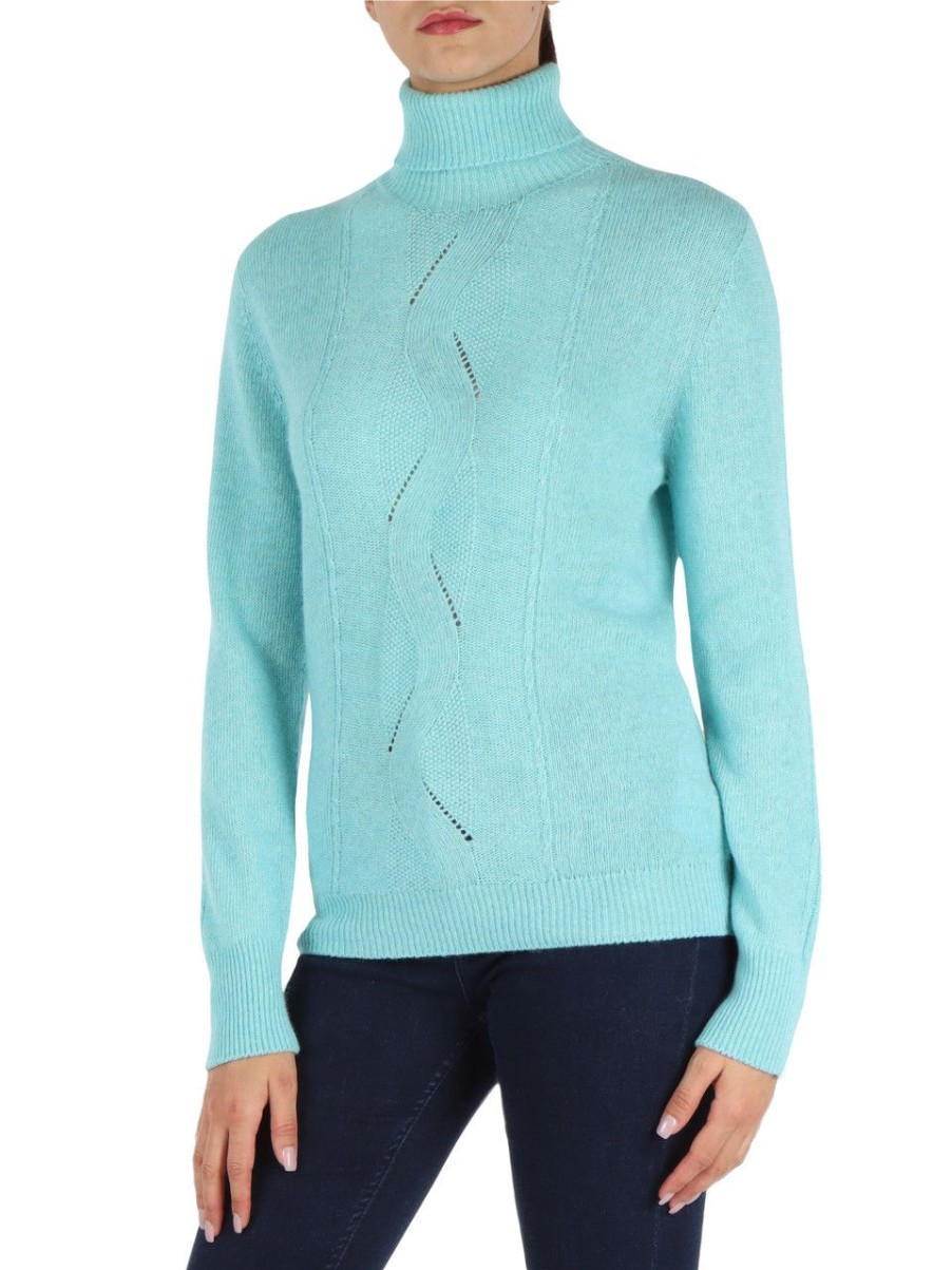 Donna MARKUP | Maglia Collo Alto In Misto Lana Merino - Viscosa E Cashmere Azzurro