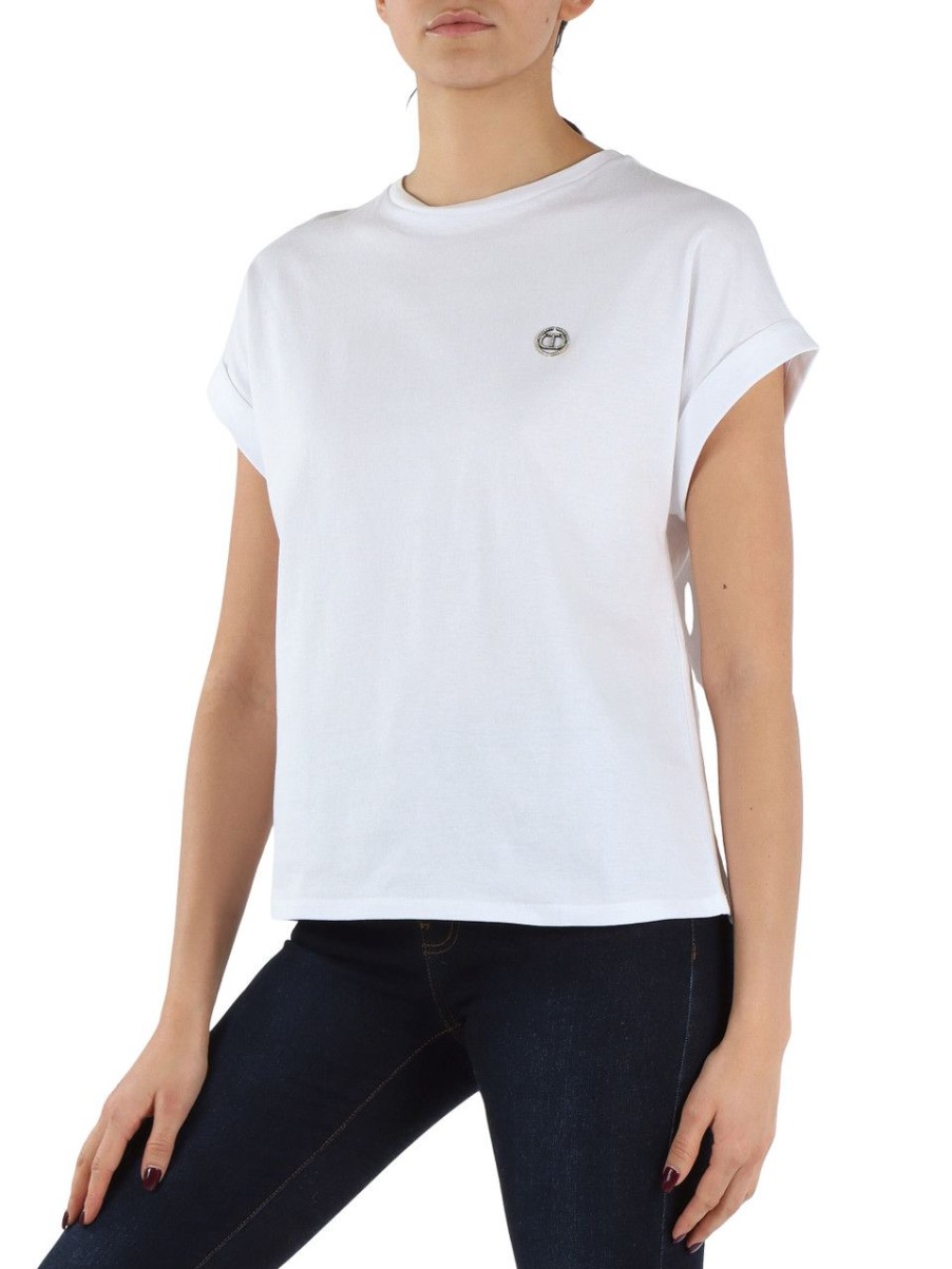 Donna TWINSET | T-Shirt In Cotone Con Placca Logo Frontale Bianco