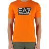 Uomo EA7 | T-Shirt In Cotone Con Stampa Logo Frontale Arancione