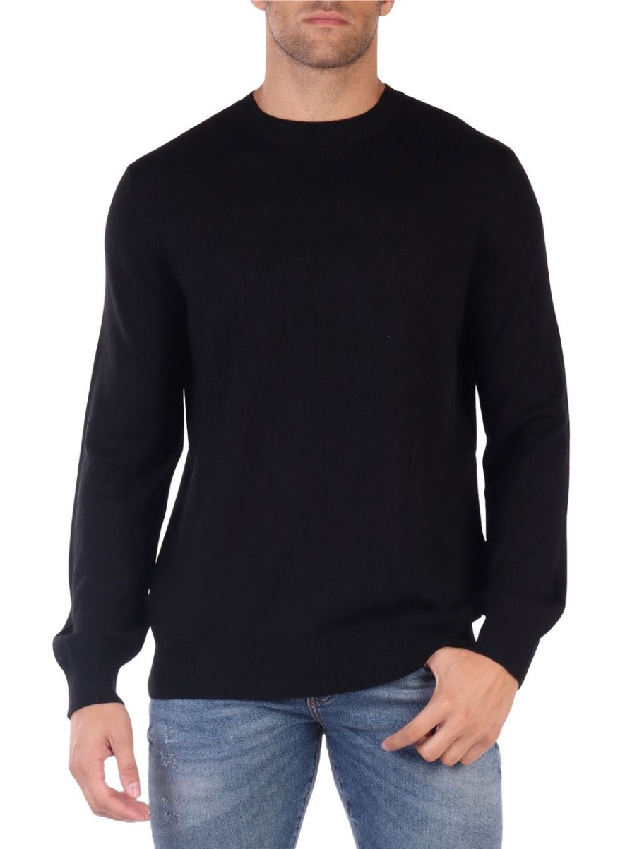 Uomo ARMANI EXCHANGE | Maglia Girocollo In Misto Lana Vergine Con Scritta Logo Nero