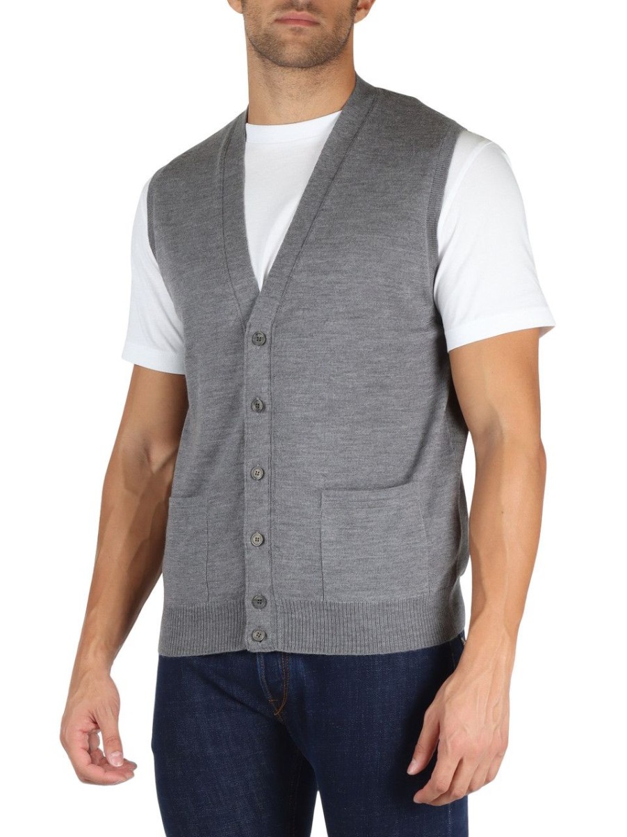 Uomo ALPHA STUDIO | Gilet Slim Fit In Lana Merino Extrafine Grigio