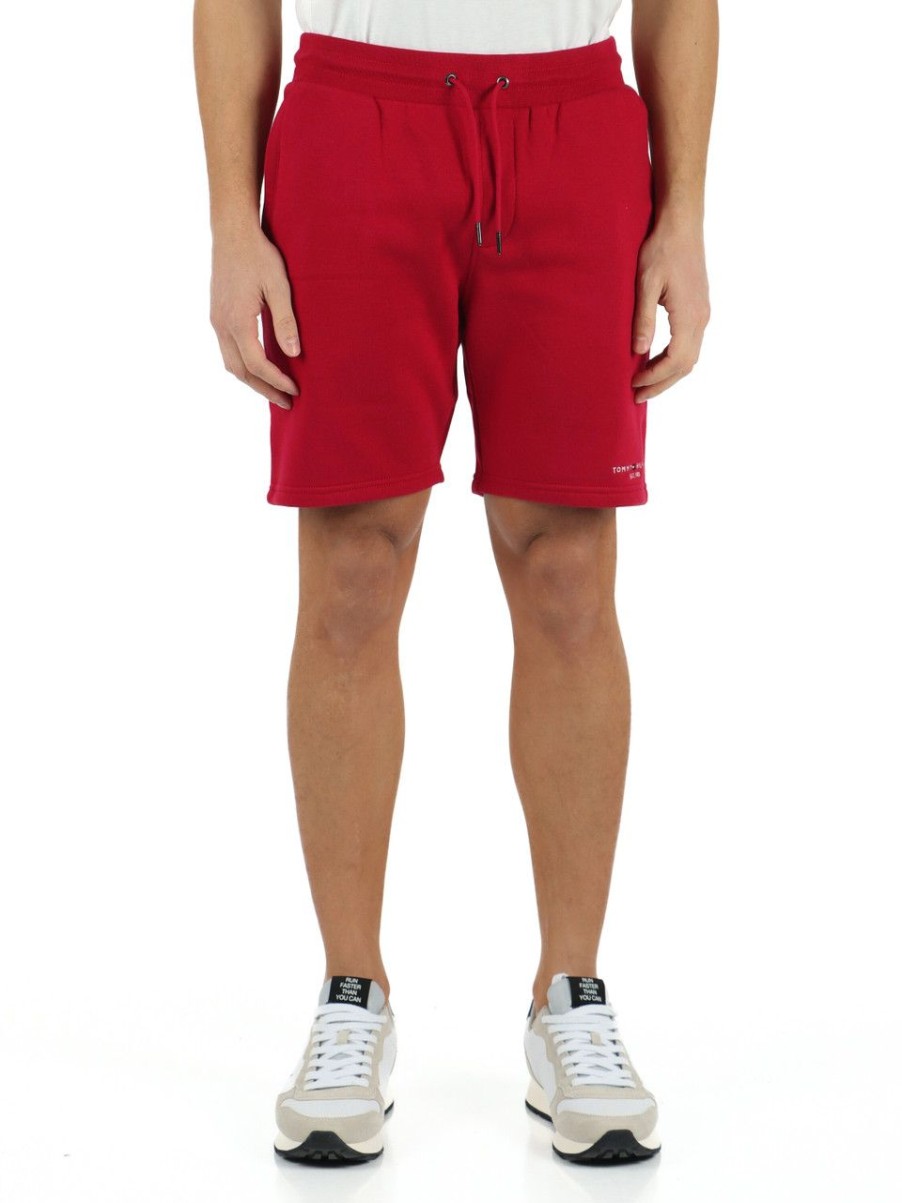 Uomo TOMMY HILFIGER | Pantaloncini Sportivi In Cotone Felpato Rosso Scuro