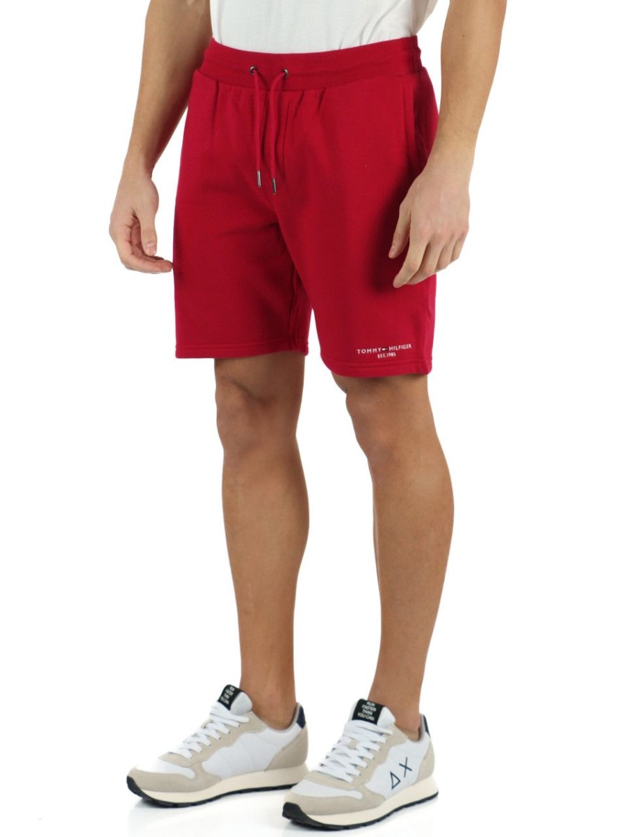 Uomo TOMMY HILFIGER | Pantaloncini Sportivi In Cotone Felpato Rosso Scuro