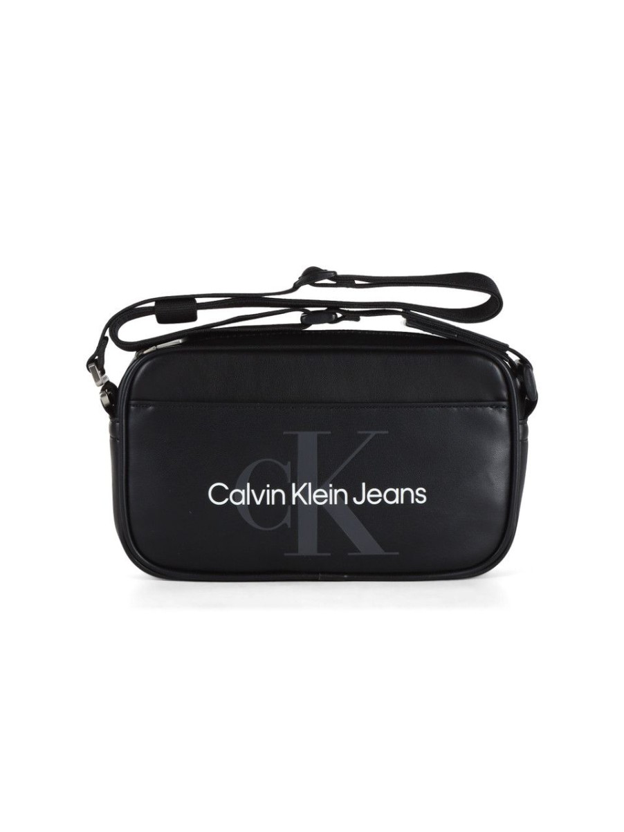 Uomo CALVIN KLEIN JEANS | Borsa A Tracolla Con Scritta Logo Frontale Nero