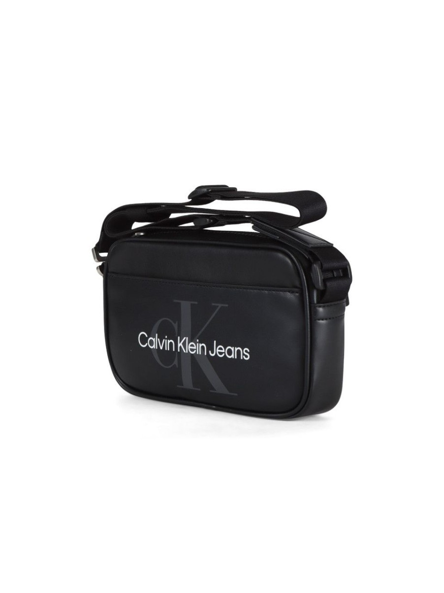 Uomo CALVIN KLEIN JEANS | Borsa A Tracolla Con Scritta Logo Frontale Nero