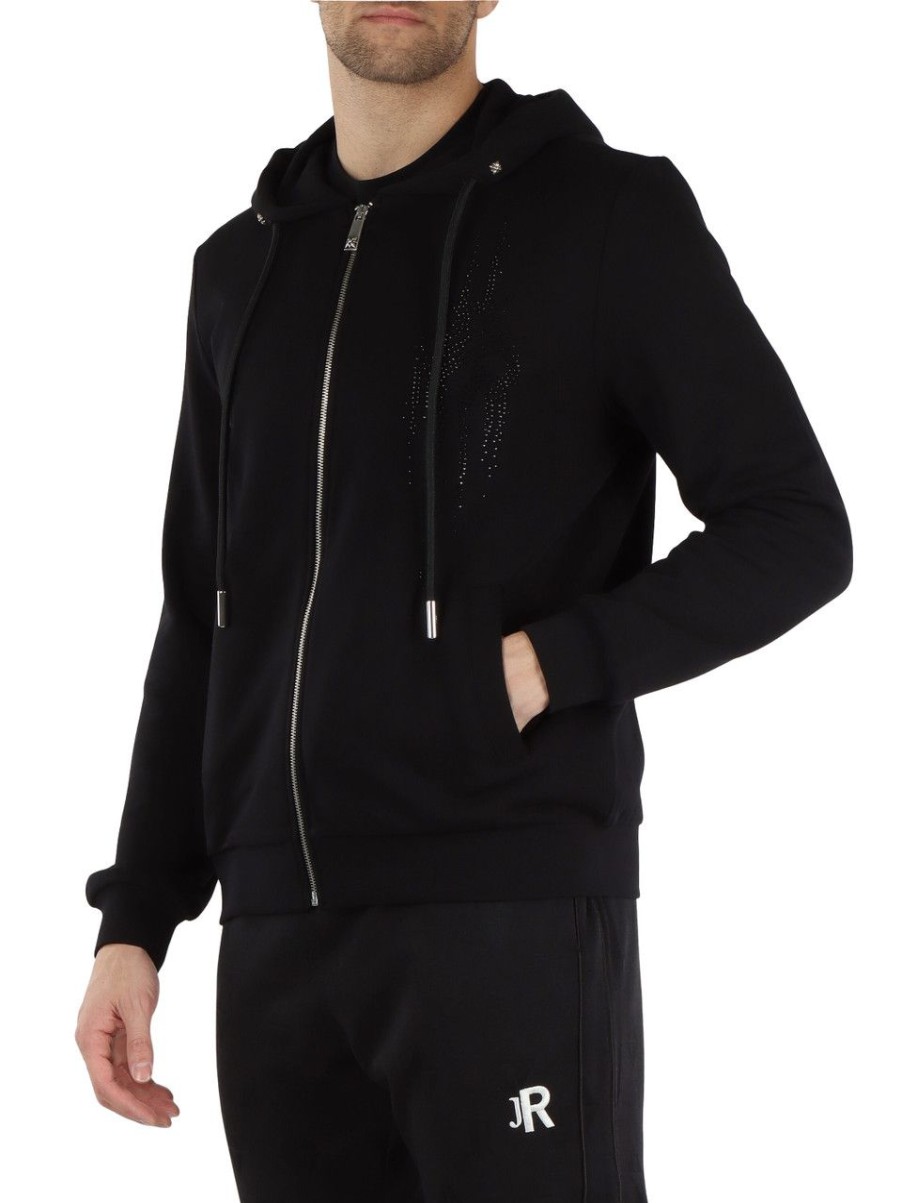 Uomo RICHMOND | Felpa Con Cappuccio E Zip In Cotone Garzato Nero