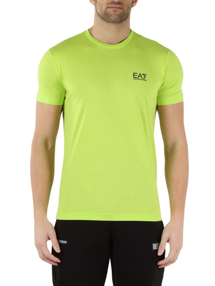 Uomo EA7 | T-Shirt In Cotone Con Stampa Logo Gommata Verde Chiaro