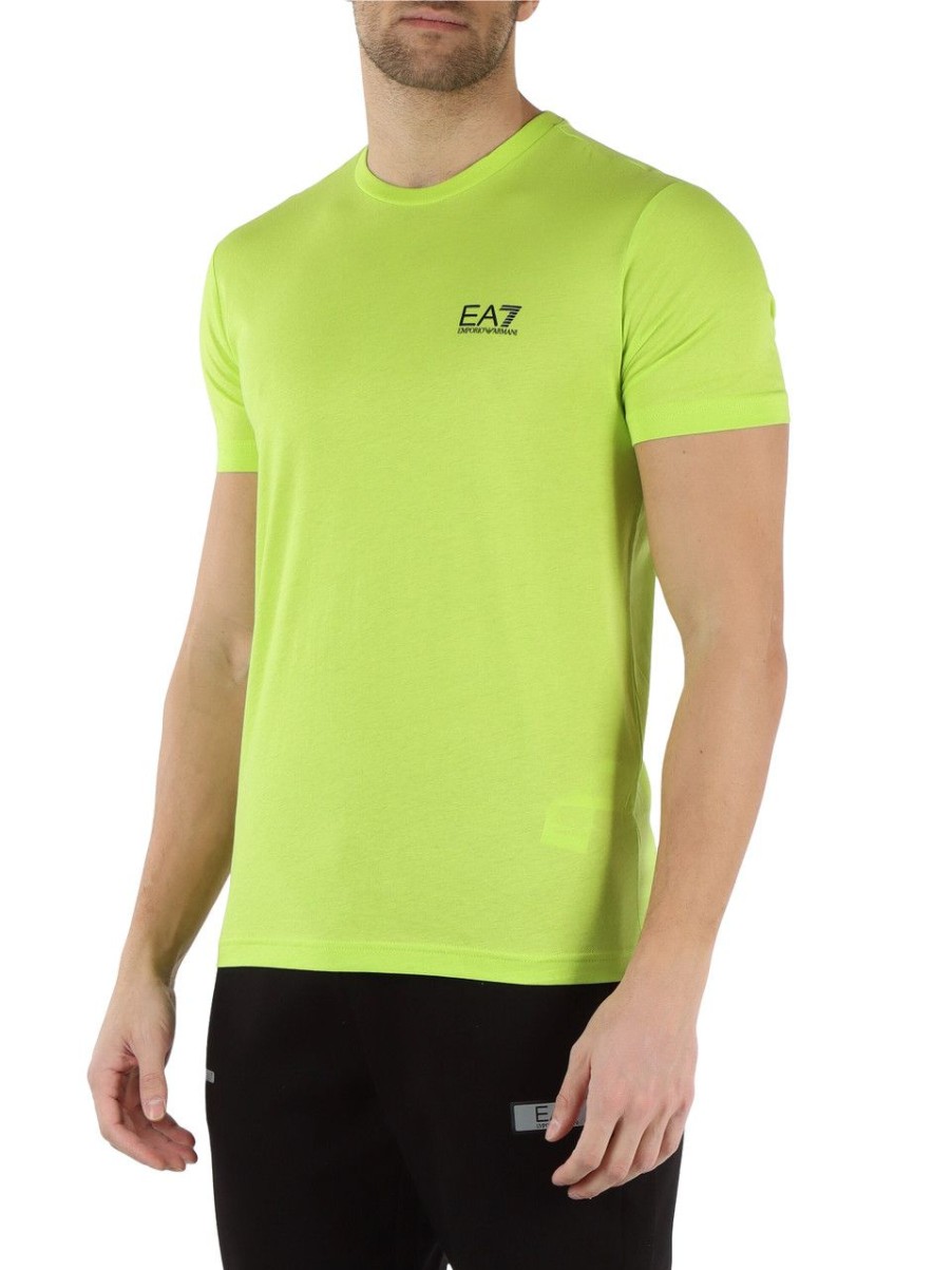 Uomo EA7 | T-Shirt In Cotone Con Stampa Logo Gommata Verde Chiaro