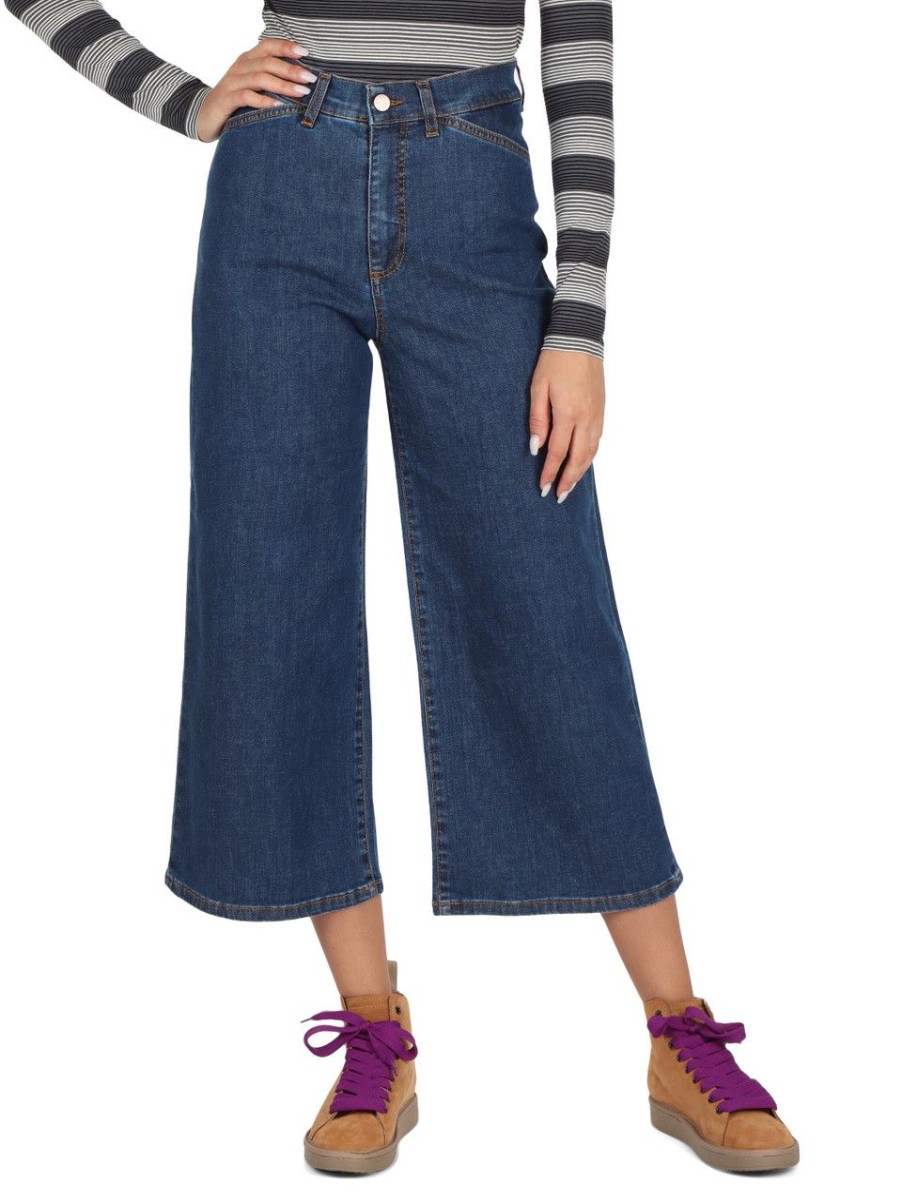 Donna NIÙ | Pantalone Jeans Cropped Gamba Larga Blu