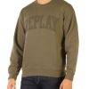 Uomo REPLAY | Felpa In Cotone Garzato Con Scritta Logo Verde