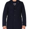 Uomo FRED MELLO | Cappotto In Misto Lana Con Spilla Logo Rimovibile Blu Scuro