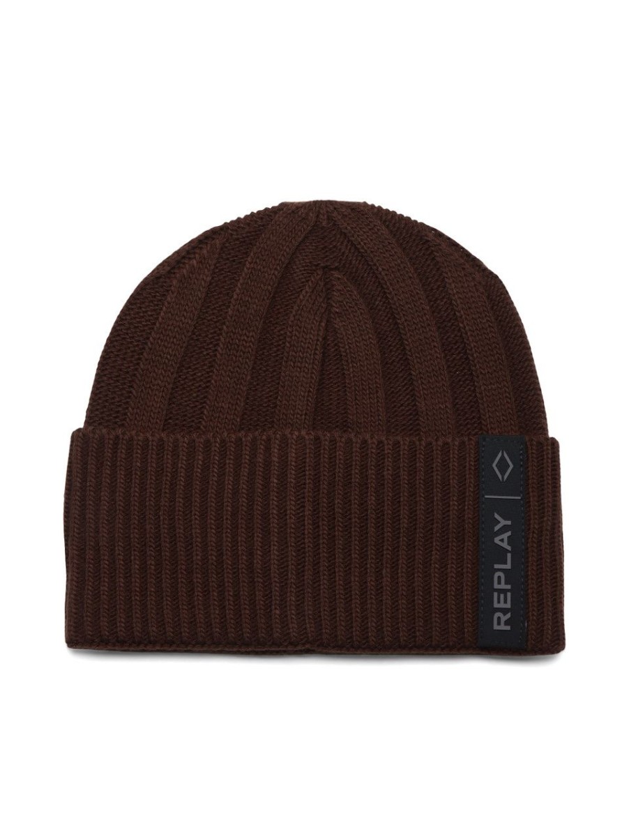 Donna REPLAY | Cappello A Coste Con Patch Logo Marrone