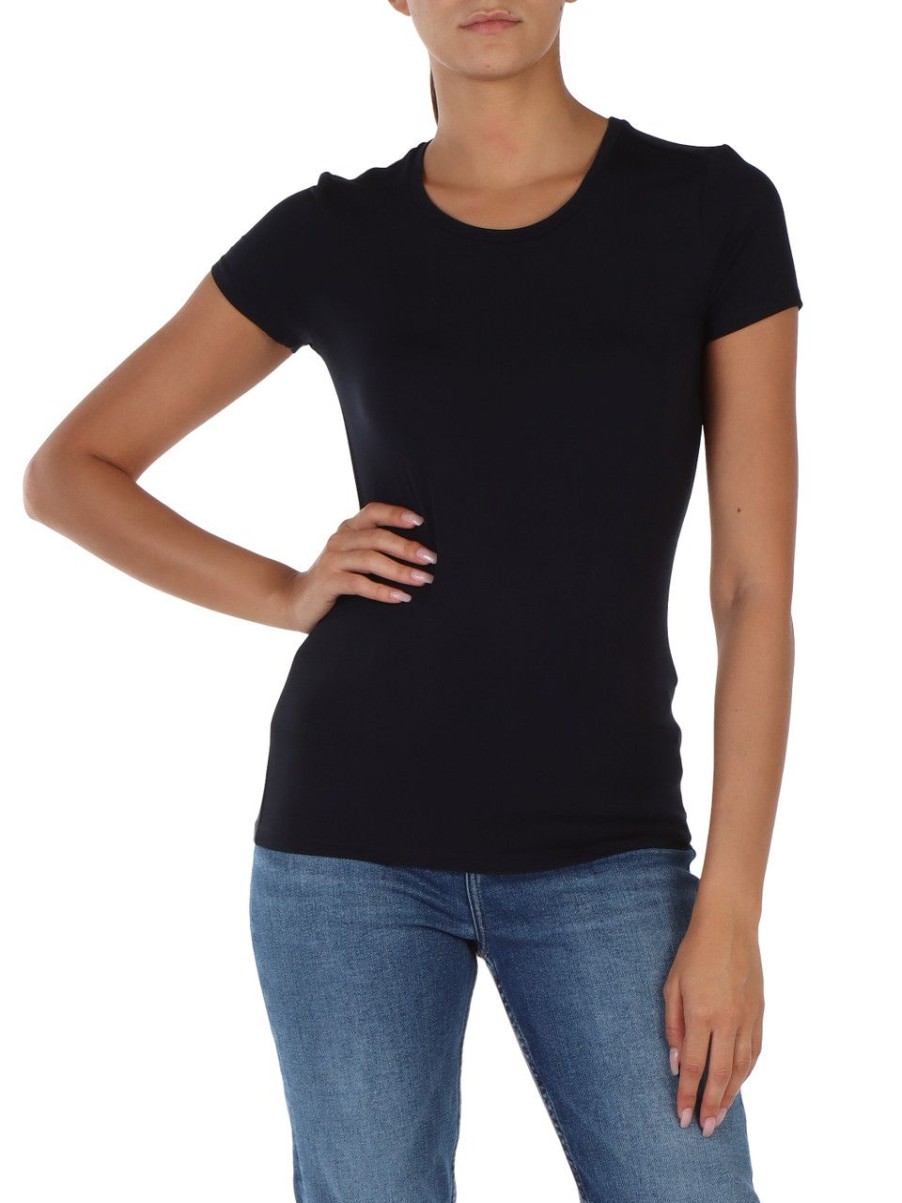 Donna SUN68 | T-Shirt In Modal Con Placca Logo Nero