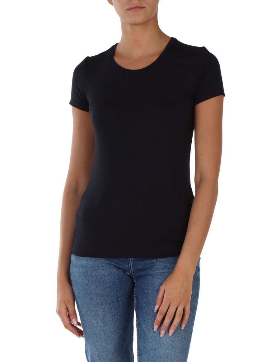 Donna SUN68 | T-Shirt In Modal Con Placca Logo Nero