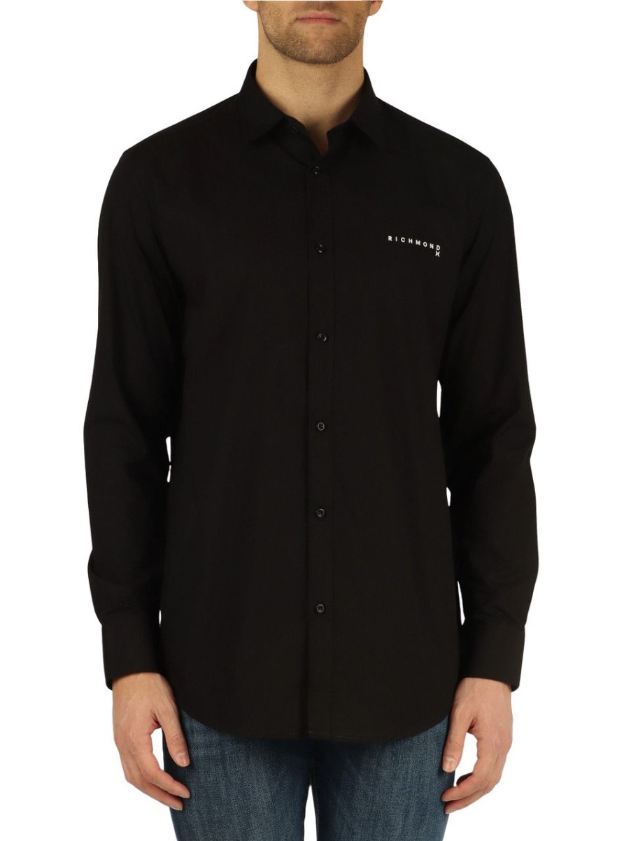 Uomo RICHMOND | Richmond X: Camicia In Cotone Con Scritta Logo Nero