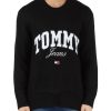 Uomo TOMMY JEANS | Maglia Girocollo Con Ricamo Logo Frontale Nero