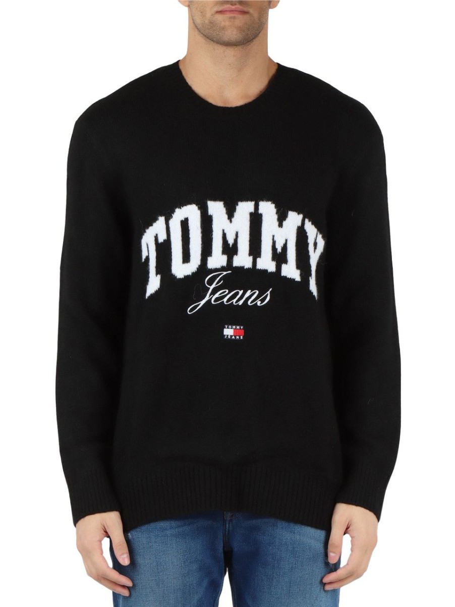 Uomo TOMMY JEANS | Maglia Girocollo Con Ricamo Logo Frontale Nero