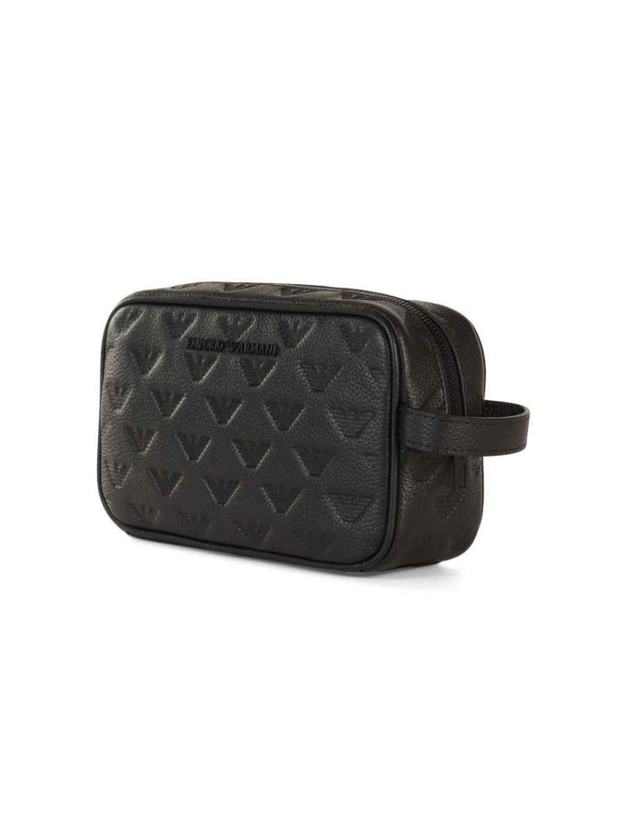 Uomo EMPORIO ARMANI | Beauty Case In Pelle Con Logo Impresso Nero