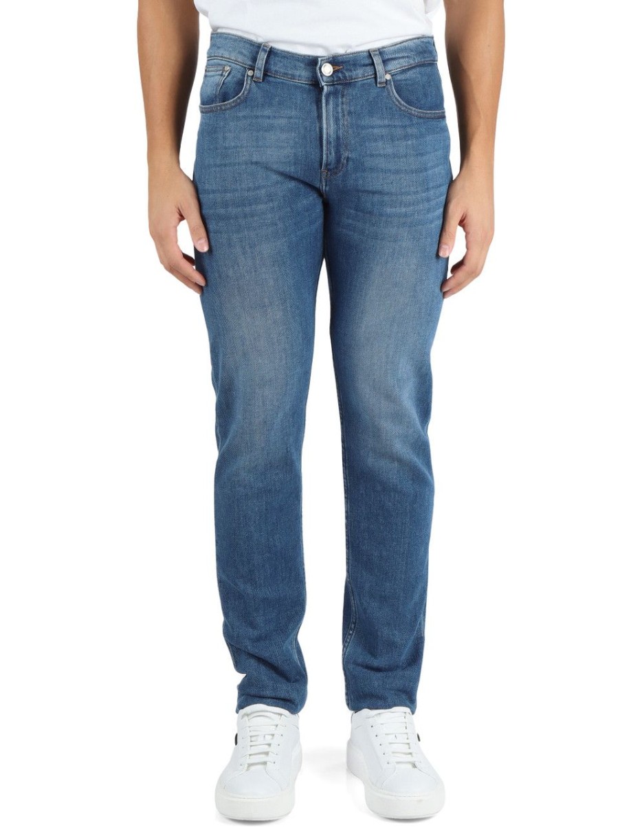 Uomo TRUSSARDI | Pantalone Jeans Cinque Tasche 370 Close Blu Chiaro