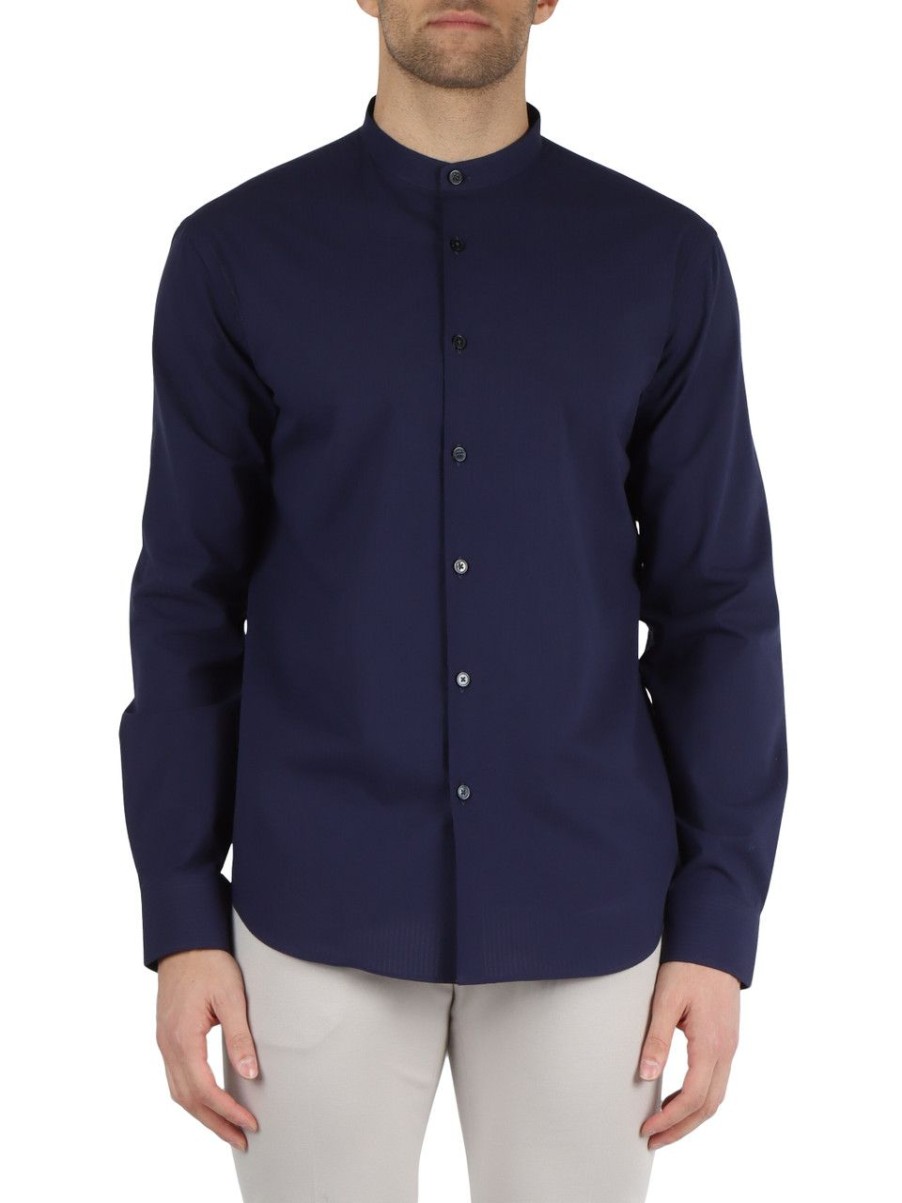 Uomo QB24 | Camicia In Cotone Seersucker Paris Blu Scuro