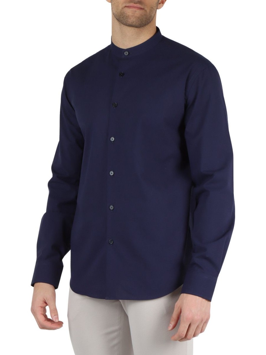 Uomo QB24 | Camicia In Cotone Seersucker Paris Blu Scuro