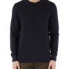 Uomo TOMMY HILFIGER | Maglia Girocollo In Cotone Con Ricamo Logo Blu Scuro