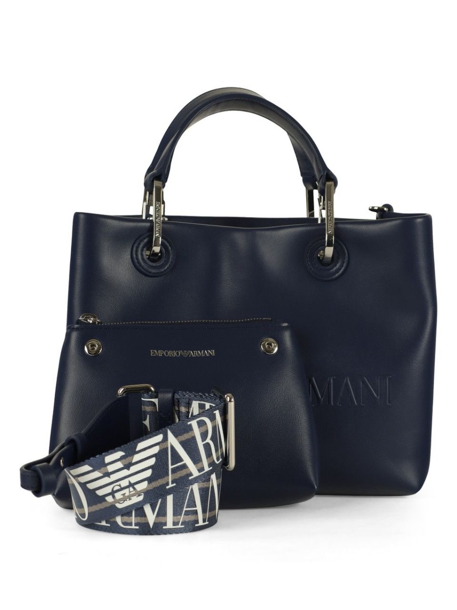 Donna EMPORIO ARMANI | Borsa A Mano Media Con Scritta Logo A Rilievo Blu