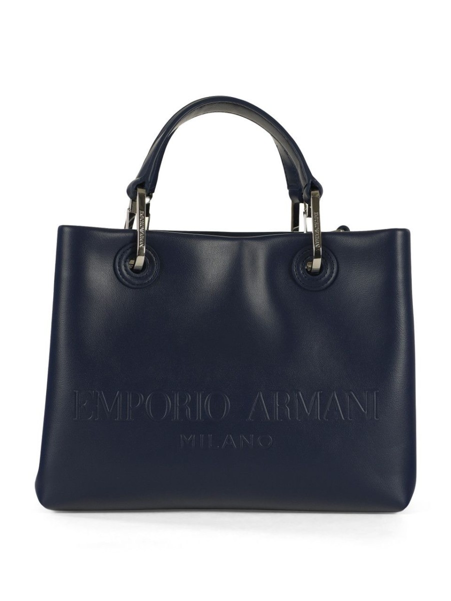 Donna EMPORIO ARMANI | Borsa A Mano Media Con Scritta Logo A Rilievo Blu