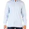 Uomo LACOSTE | Camicia A Righe Slim Fit In Misto Cotone Celeste