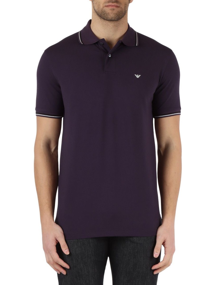 Uomo EMPORIO ARMANI | Polo In Cotone Piquet Stretch Essential Viola