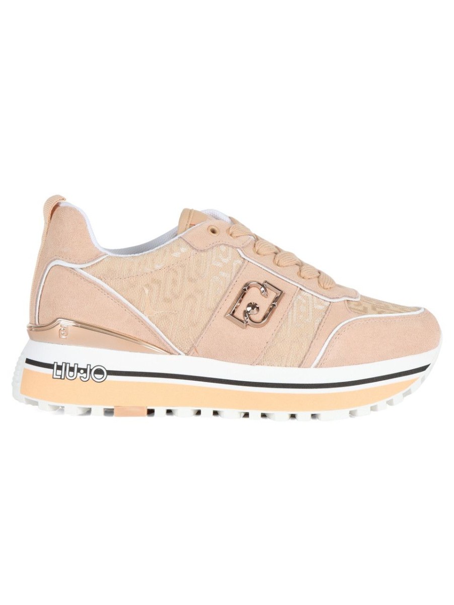 Donna LIU JO | Sneakers Maxi Wonder 71 In Pelle E Tessuto Rosa Chiaro