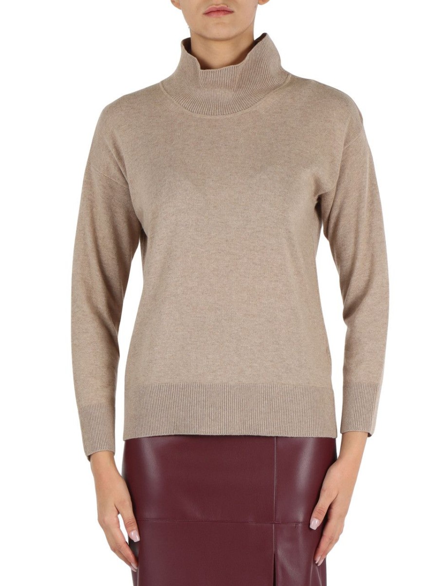 Donna ALPHA STUDIO | Maglia Lupetto In Misto Lana E Cashmere Beige