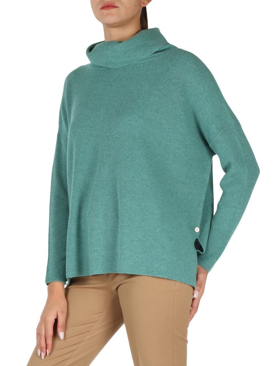 Donna PENNYBLACK | Maglia Collo Alto Sabbione In Misto Lana E Cashmere Verde