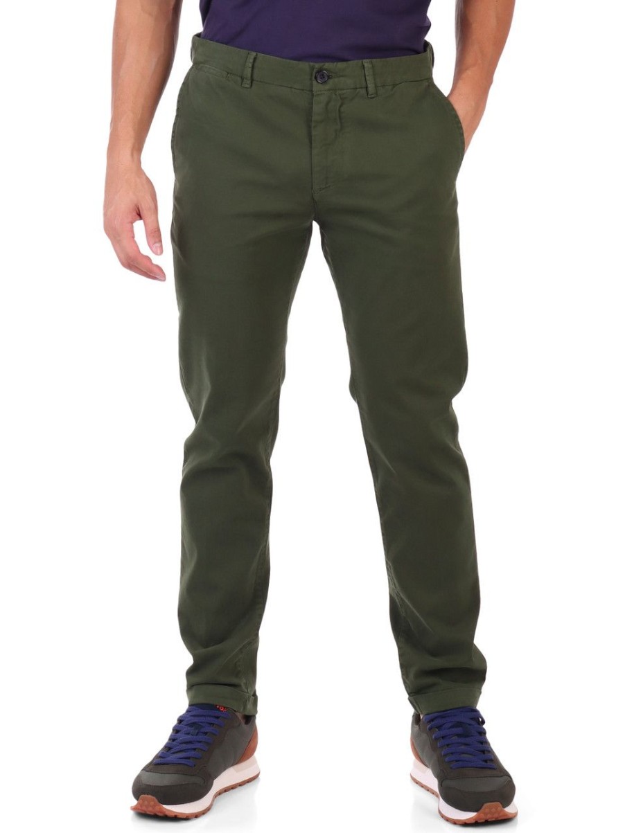 Uomo REPLAY | Pantalone Brad Slim Fit In Cotone Stretch Verde Scuro