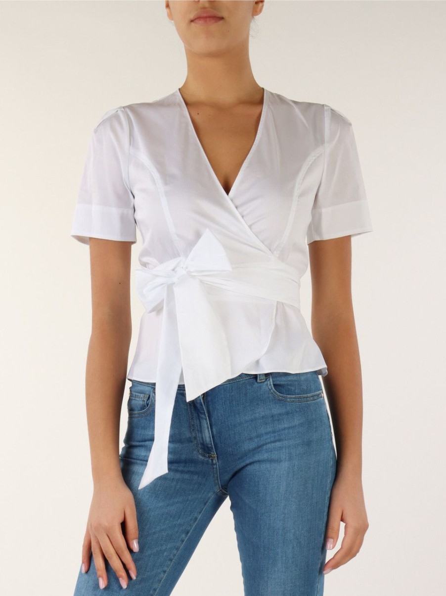 Donna NENETTE | Tous Les Jours: Blusa A Incrocio Flora In Misto Cotone Bianco