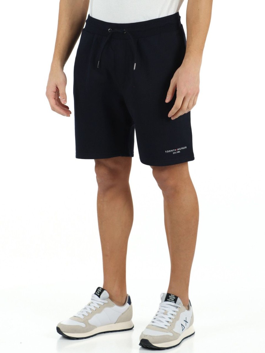 Uomo TOMMY HILFIGER | Pantaloncini Sportivi In Cotone Felpato Blu Scuro