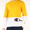 Uomo CHAMPION | Felpa In Cotone Garzato Con Scritta Logo Giallo