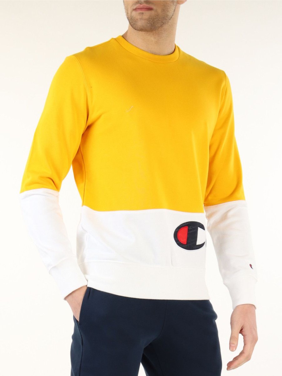 Uomo CHAMPION | Felpa In Cotone Garzato Con Scritta Logo Giallo